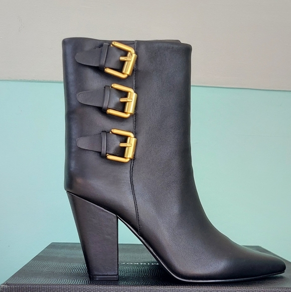 Rebecca Minkoff Black Ankle Boots with Gold Buckles - Picture 2 of 16